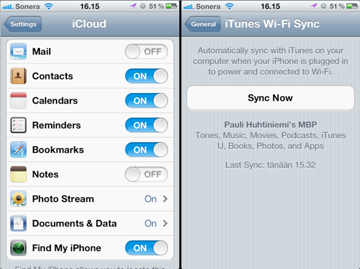 iOS 5.0 sync settings